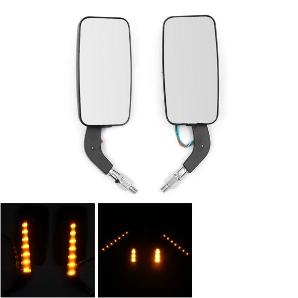 8mm+10mm Pair Motorcycle LED Turn Signal Rear View Mirrors Square Black Universal