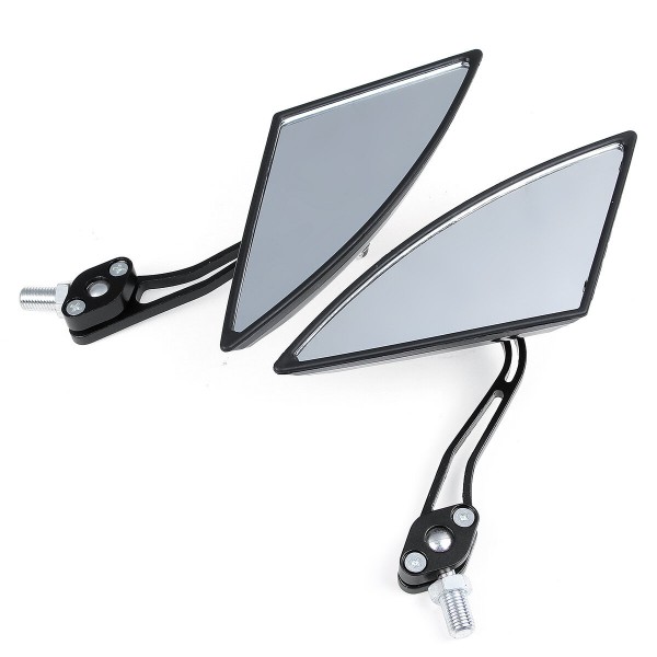 Pair Universal Motorcycle Aluminum Rod Rearview Side Mirrors Triangle