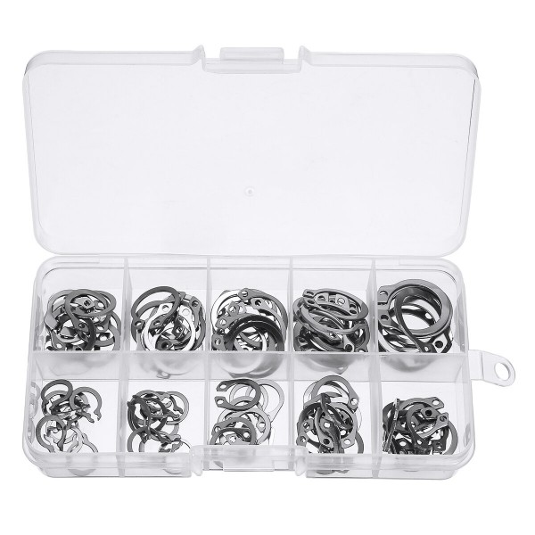 100Pcs Stainless C-Type Circlip Retaining Snap Ring Circlip Assortment Kit + Box