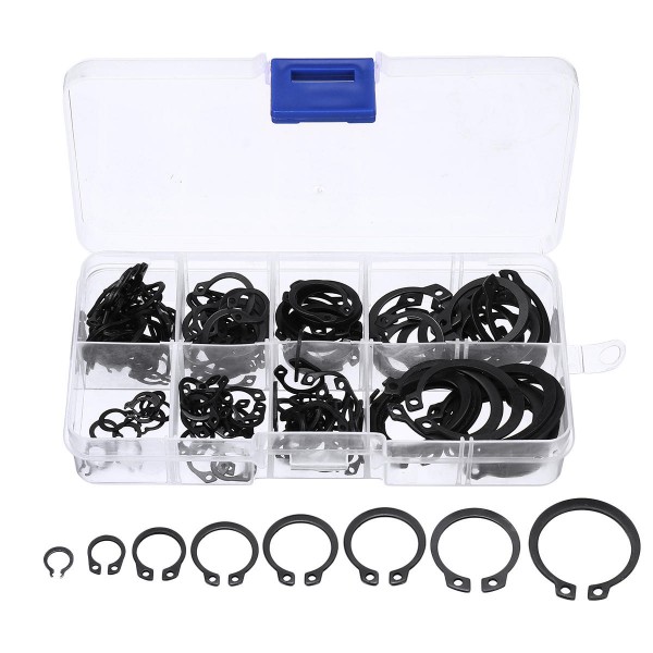 160Pcs C-Clips C-type Circlip Snap Ring Heavy Duty Retaining Set Assortment Black Ring 8 Sizes