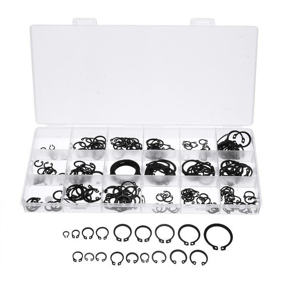 225Pcs C-Clip Snap C-type Circlip Kit External Retaining Ring Assortment Set Black