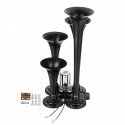 12V 24V 150db 4 Trumpet Air Horn Kit Super Loud for Car Truck Motocycle Train Boat SUV Black