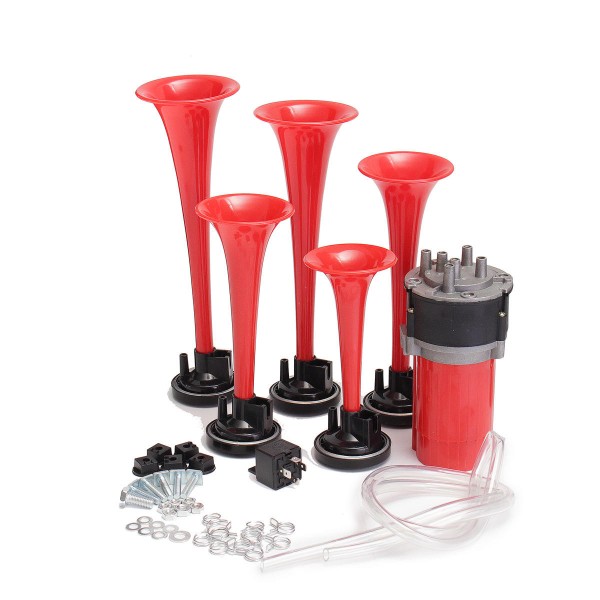 178DB 12V Compressor Air Horn Kit Red Trumpets Dukes for Car Truck Boat