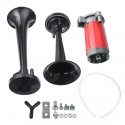 24V Air Horn Train Kit Dual Trumpet Ultra Loud For Car Truck Motorcycle Black