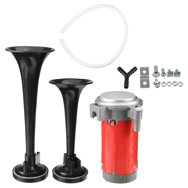 24V Air Horn Train Kit Dual Trumpet Ultra Loud For Car Truck Motorcycle Black