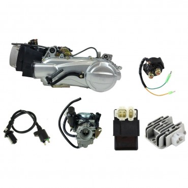 150cc 125cc GY6 4-Stroke Scooter Motor Complete Engine Kits Carburetor Ignition Coil Starter Relay CDI Voltage Regulator Set Single Cylinder Short Case