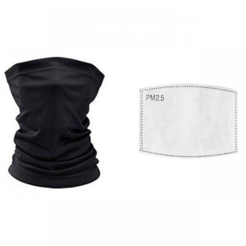 Adult Black Head Face Neck Gaiter Tube Bandana Scarf Cover Carbon Filters For Motorcycle Racing Outdoor Sports