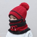 Kids Childen Girls Boys Knitted Beanie Scarf Mask Set Warm Winter Fleece Winter Ski Hat Pompom