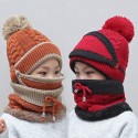 Kids Childen Girls Boys Knitted Beanie Scarf Mask Set Warm Winter Fleece Winter Ski Hat Pompom