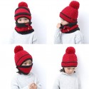 Kids Childen Girls Boys Knitted Beanie Scarf Mask Set Warm Winter Fleece Winter Ski Hat Pompom