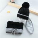 Kids Childen Girls Boys Knitted Beanie Scarf Mask Set Warm Winter Fleece Winter Ski Hat Pompom