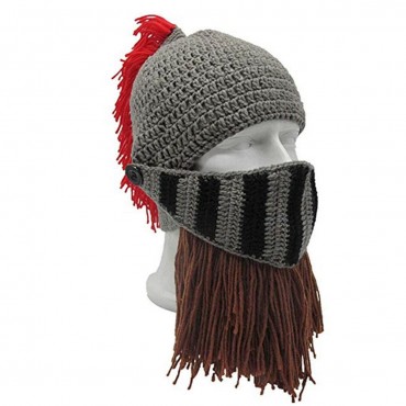 Mens Winter Crochet Knit Beanie Hats Roman Knight Helmet Face Mask Ski Cap Party