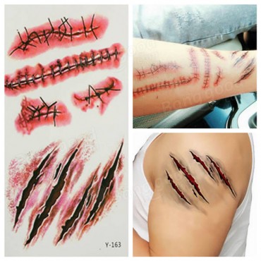 Waterproof Terror Wound Blood Scar Temporary Tattoo Sticker Halloween Party