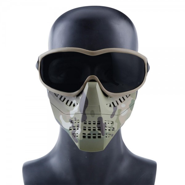 Tactical Glasses+Half Face Mask Removable Outdoor CS Military Protective Mask