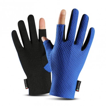 2 Cut Finger Anti-Slip Ice Silk Fishing Motorcycle Scooter Gloves Waterproof Breathable