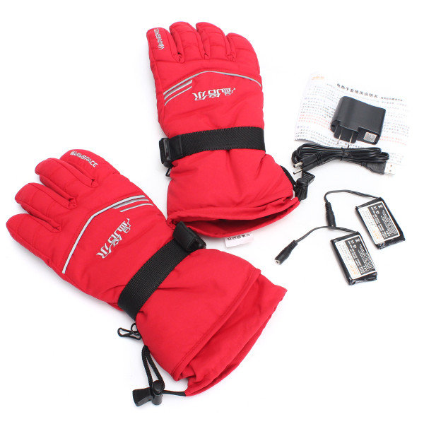 3.7V 2000MA 45° Electric Heated Warmer Gloves Motorcycle Motor Bike Outdoor Skiing Climbing Red M XL