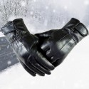 Men Leather Full Finger Gloves Winter Warm Motorcycle Driving Black Waterproof