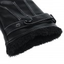 Men Sheepskin Leather Gloves Autumn Winter Warm Touch Screen Full Finger Black Gloves