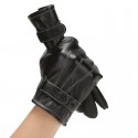 Touch Screen Gloves Full Finger Winter Warm Thicken Cotton Windproof PU Leather Waterproof Black