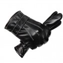 Touch Screen Gloves Full Finger Winter Warm Thicken Cotton Windproof PU Leather Waterproof Black