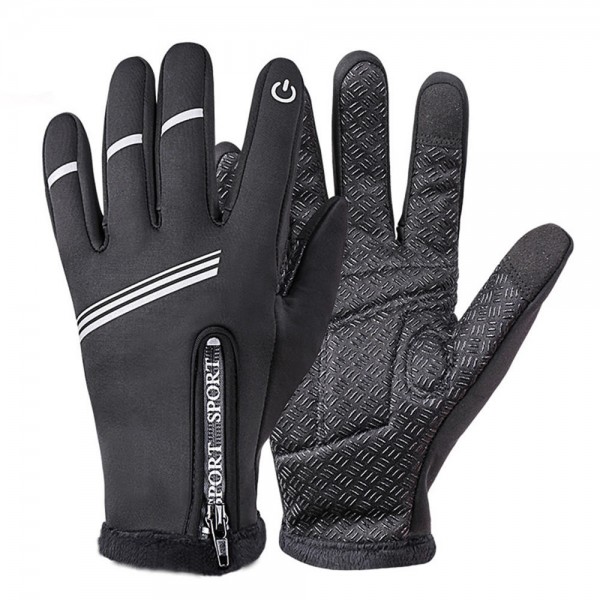 Touch Screen Wrist Winter Wind-proof Warm Fleece Lining Skiing Full Finger Cycling Gloves