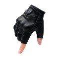 Motorcycle Half Finger Leather Riding Gloves Breathable Off-Road Racing Sport Black Fingerless Gloves