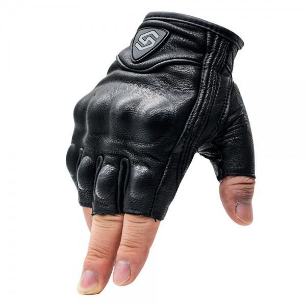 Motorcycle Half Finger Leather Riding Gloves Breathable Off-Road Racing Sport Black Fingerless Gloves