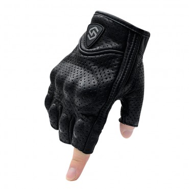 Motorcycle Riding Half Finger Gloves Breathable Leather Off-Road Racing Sport Fingerless With Holes