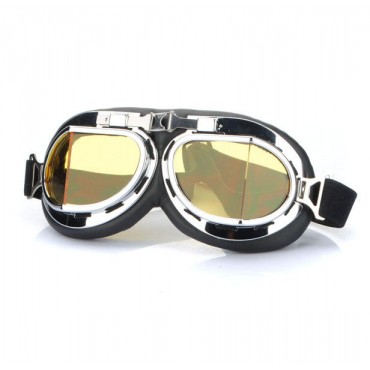 Motorcycle Scooter Helmet Goggles Silver Frame Pilot Style