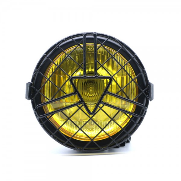 12V 35W 6.3inch Universal Motorcycle Headlights Refit General Head Lamp Grill Yellow/White Cover Retro Vintage Bracket