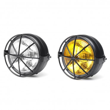 12V 35W 6.5inch Retro Motorcycle Headlight With Grill Yellow/White Cover