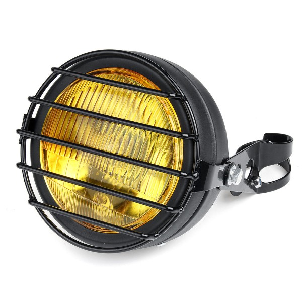 12V 6.5 Inch 35W Retro Vintage Motorcycle Halogen Headlamp High/Low Beam Set Metal Amber Lamp