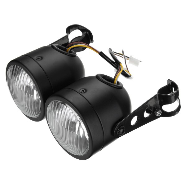 12V H4 35W Dual Twin Motorcycle Headlight Dominator Tracker Streetfighter Headlamp+Bracket