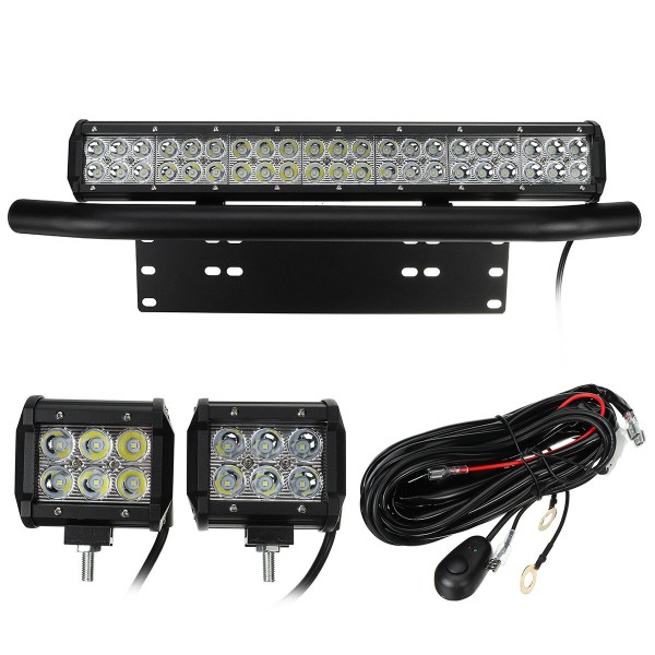 20 inch LED Light Bar + 4 inch LED Work Light + 23 inch Number Plate Frame + Wiring Mounting Bracket Screw Kits