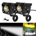 2Pcs Motorcycle LED Auxiliary Hi/Lo Beam Strobe Double Colors Fog Light Aluminum Alloy Safety Driving Spot Lamp Headlight