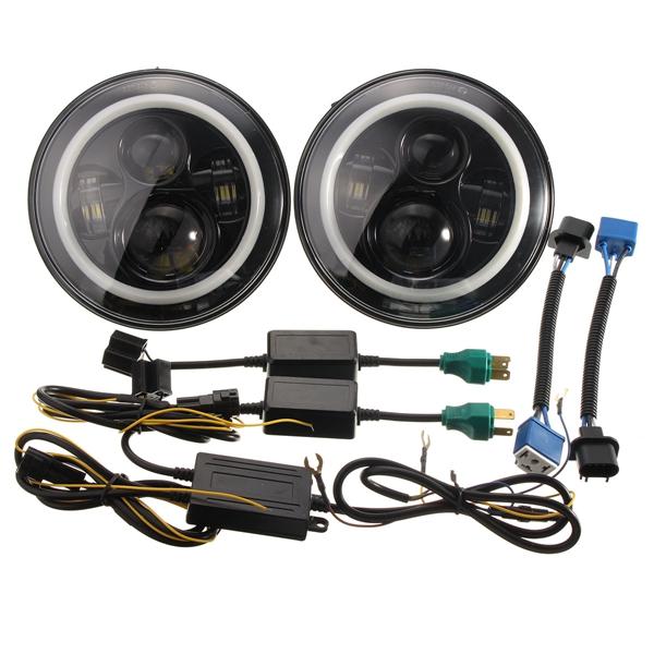 2pcs 40W 6500K 3600LM White LED Headlight Angel Eyes Lamp for Harley Jeep Wrangler