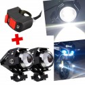 2pcs U5 Motorcycle LED Headlights Black Driving Fog Spot Hi/Lo Light with Kill Switch