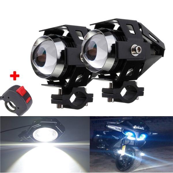 2pcs U5 Motorcycle LED Headlights Black Driving Fog Spot Hi/Lo Light with Kill Switch