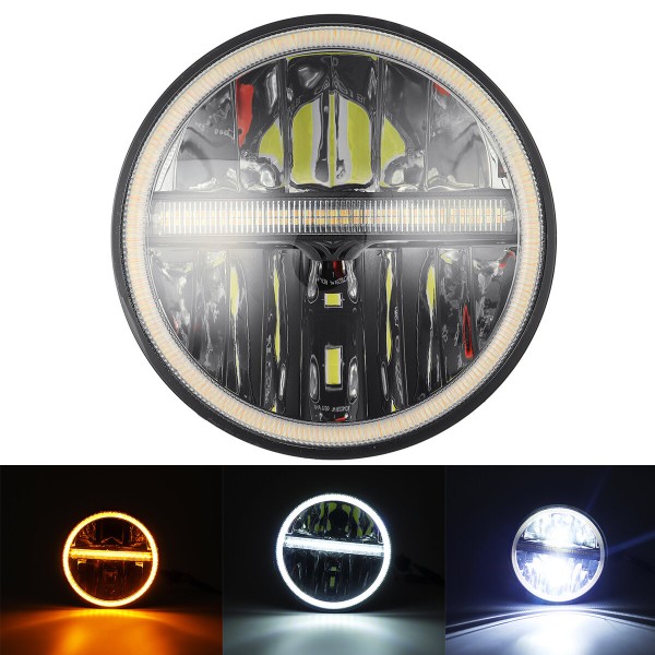 7inch Round LED Headlights For Motorcycle Jeep Wrangler DRL & Amber Turn Signal Lights