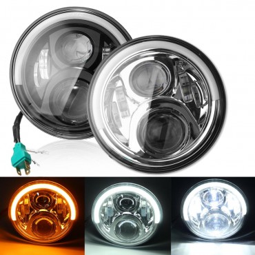 7inch Angel Eyes LED HI/LO Beam DRL Turn Signal Headlight For Harley Davidson/Jeep Cherokee