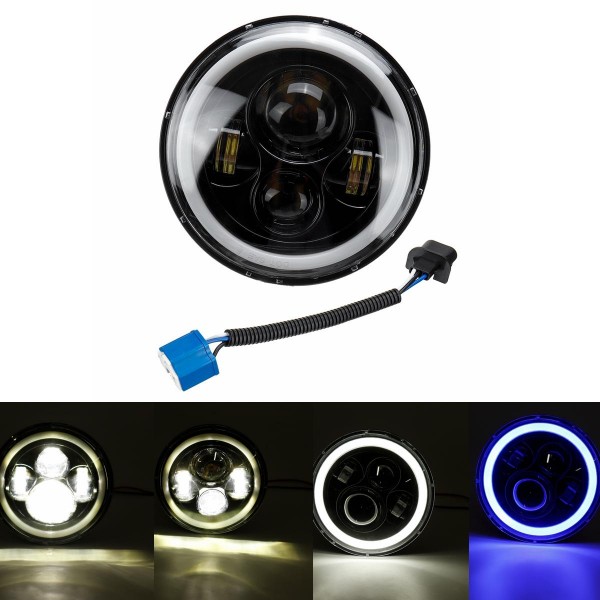 7inch Round LED Headlights Blue Halo Ring Angel Eyes For Jeep Wrangler JK TJ LJ CJ