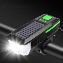 Solar Power Bicycle Headlights Ring Bell Light Waterproof Rechargeable Bike Front Lamp