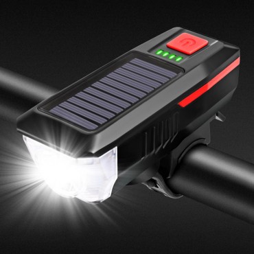 Solar Power Bicycle Headlights Ring Bell Light Waterproof Rechargeable Bike Front Lamp