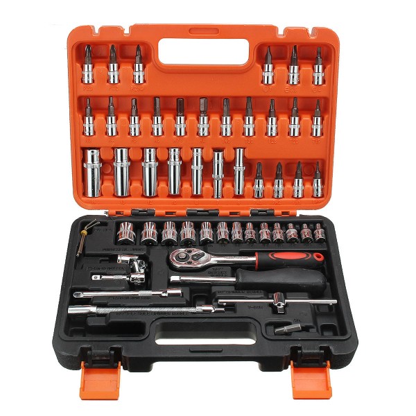 53Pcs 1/4inch Drive Socket Ratchet Wrench Combo Bit Set Car Motorcycle Repair Hand Tool Kit