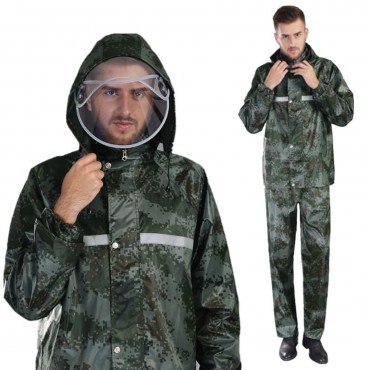 Camouflage Raincoat Camping Hiking Motorcycle With Waterproof Face Mask Adult Rainwear Suits