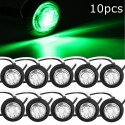 10pcs Mini 12/24V Green Round LED Button Side Marker Lights Lamps Trailer