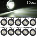 10pcs Mini 12/24V White Round LED Button Side Marker Lights Lamps Trailer