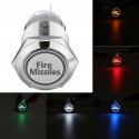 12V 19mm 5 Pin Silver Fire Missiles Metal Push Button Switch LED Light Momentary