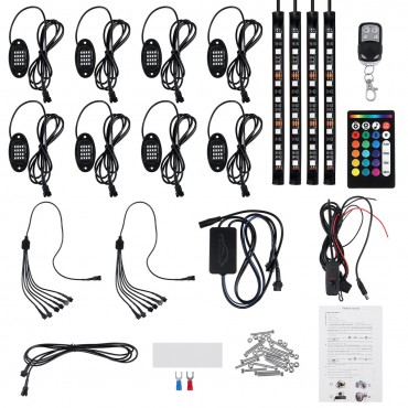 12V 8 Pods RGB LED Lights Kit Underbody Neon Music Lamp 12V 24W bluetooth APP Control