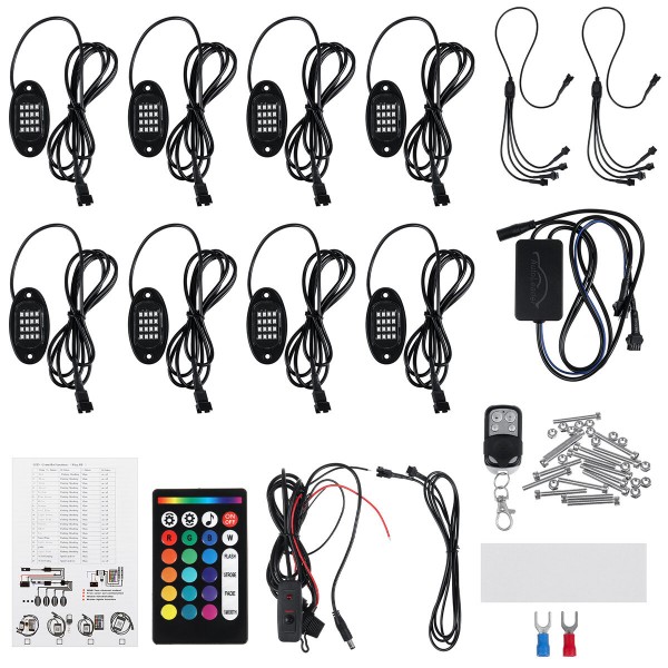 12V 8pcs 16 Color RGB 5050 LED Light Under Body Underglow Atmosphere Music Lamp RF Remote Control